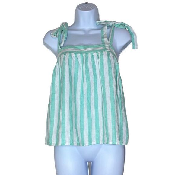 Stoney Clover XL Green White Stripe Tie Straps Linen Blend Babydoll Crop Top NEW - Picture 1 of 8